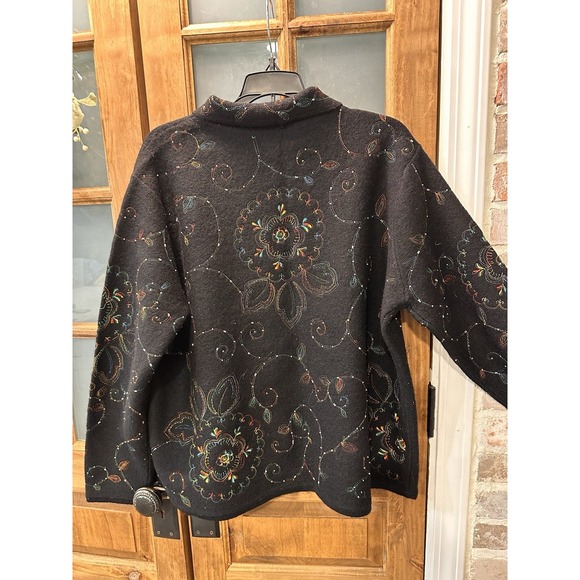 BECHAMEL Jacket XL Black Wool Rainbow Embroidered Full Zip Beaded‎ Floral Hippie - Picture 9 of 10